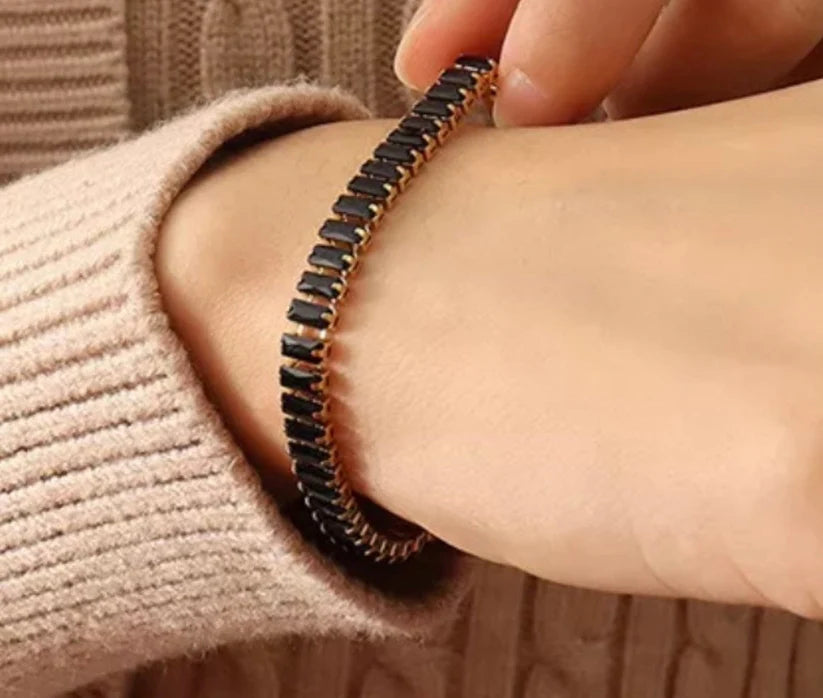 Elegant Black Stone Luxury Tennis Chain Bracelet