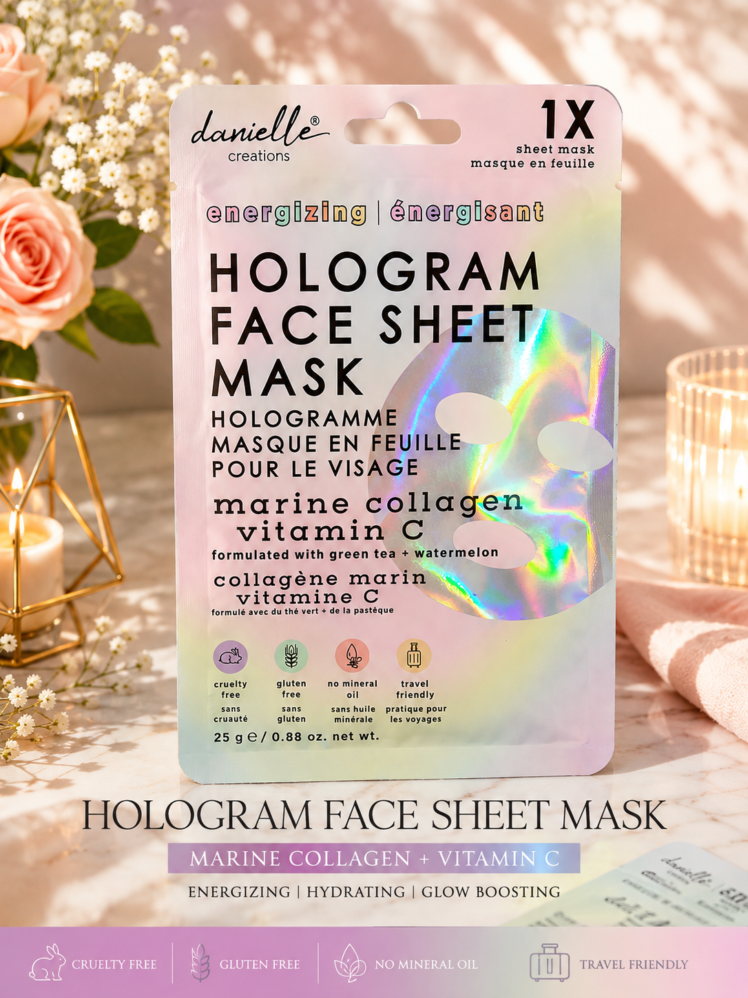 ✨Hologram Face Sheet Mask – Marine Collagen + Vitamin C ''PACK OF 5''