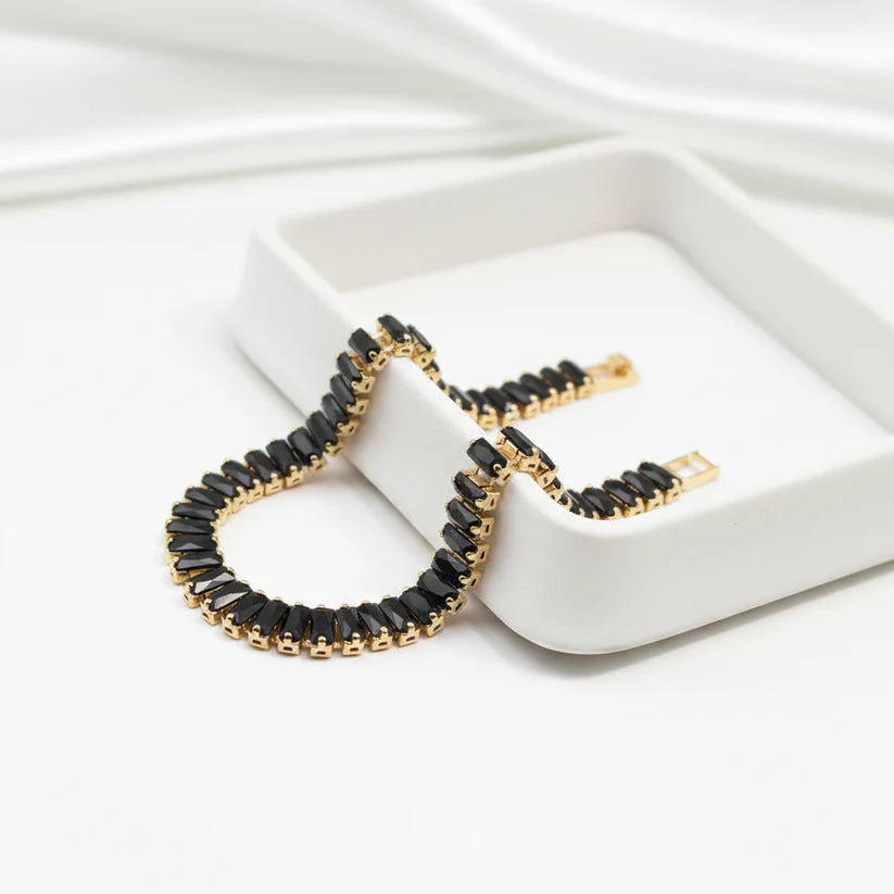 Elegant Black Stone Luxury Tennis Chain Bracelet