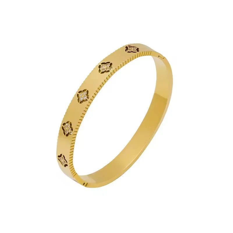 SS Gold Clovie Zircon Cuff Bracelet