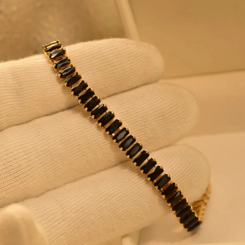 Elegant Black Stone Luxury Tennis Chain Bracelet