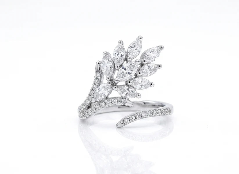 Sterling S925 Silver zirconia Leaf Adjustable Ring